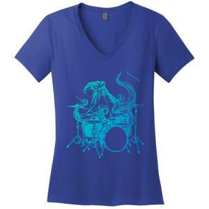 Seembo Octopus Playing Drums Drummer Drumming Musician Band Cute Gift Women's V-Neck T-Shirt