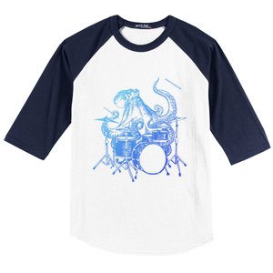 Seembo Octopus Playing Drums Drummer Drumming Musician Band Cute Gift Baseball Sleeve Shirt