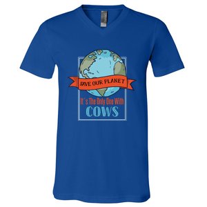 Save Our Planet Its The Only One With Cows Gift V-Neck T-Shirt