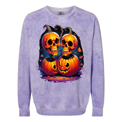 Scary Orange Pumpkin Skulls And Halloween Fall Colors Colorblast Crewneck Sweatshirt