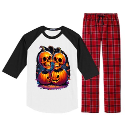 Scary Orange Pumpkin Skulls And Halloween Fall Colors Raglan Sleeve Pajama Set