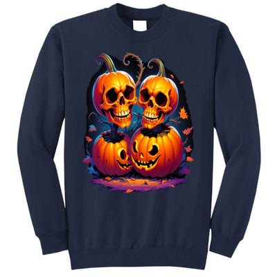 Scary Orange Pumpkin Skulls And Halloween Fall Colors Tall Sweatshirt