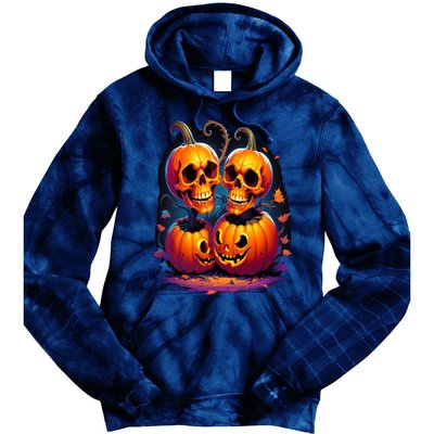 Scary Orange Pumpkin Skulls And Halloween Fall Colors Tie Dye Hoodie