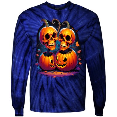 Scary Orange Pumpkin Skulls And Halloween Fall Colors Tie-Dye Long Sleeve Shirt