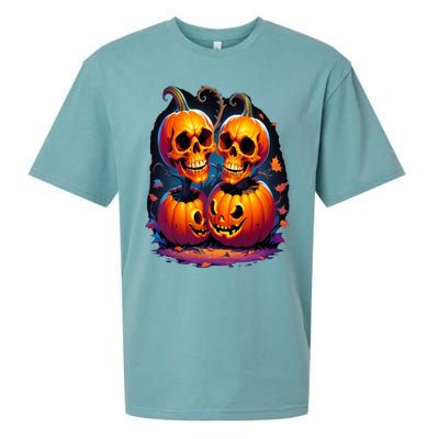 Scary Orange Pumpkin Skulls And Halloween Fall Colors Sueded Cloud Jersey T-Shirt