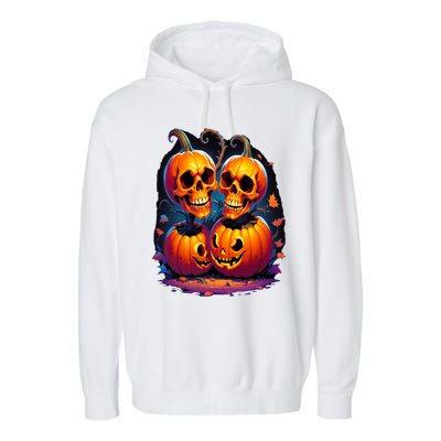 Scary Orange Pumpkin Skulls And Halloween Fall Colors Garment-Dyed Fleece Hoodie