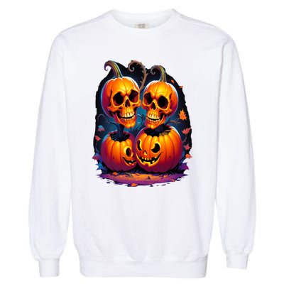 Scary Orange Pumpkin Skulls And Halloween Fall Colors Garment-Dyed Sweatshirt