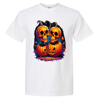 Scary Orange Pumpkin Skulls And Halloween Fall Colors Garment-Dyed Heavyweight T-Shirt