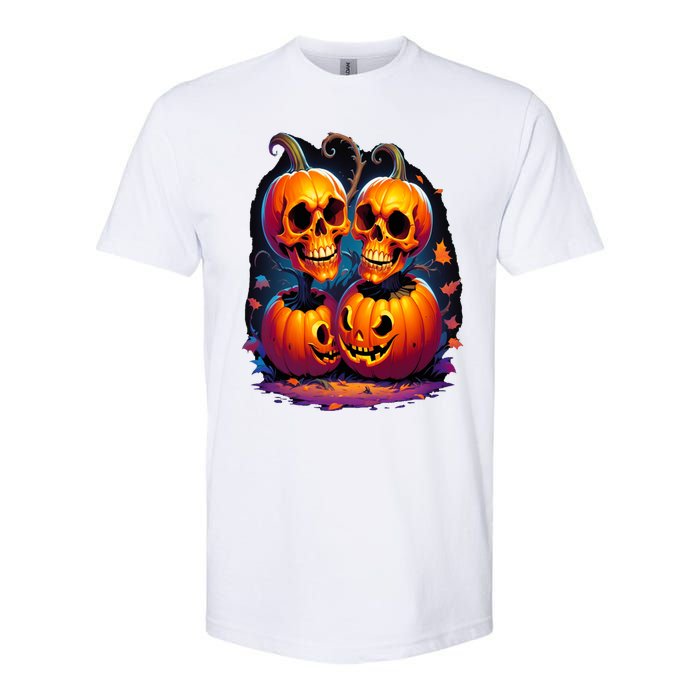 Scary Orange Pumpkin Skulls And Halloween Fall Colors Softstyle CVC T-Shirt