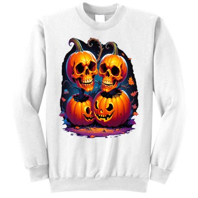 Scary Orange Pumpkin Skulls And Halloween Fall Colors Sweatshirt