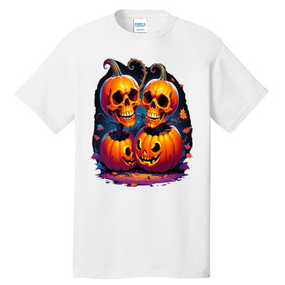 Scary Orange Pumpkin Skulls And Halloween Fall Colors Tall T-Shirt