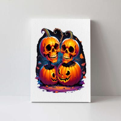 Scary Orange Pumpkin Skulls And Halloween Fall Colors Canvas