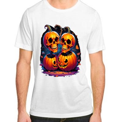 Scary Orange Pumpkin Skulls And Halloween Fall Colors Adult ChromaSoft Performance T-Shirt