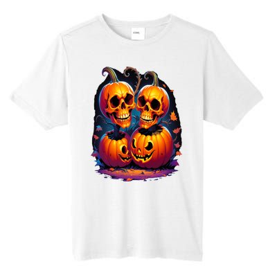 Scary Orange Pumpkin Skulls And Halloween Fall Colors Tall Fusion ChromaSoft Performance T-Shirt