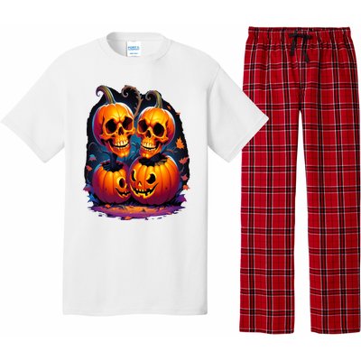 Scary Orange Pumpkin Skulls And Halloween Fall Colors Pajama Set