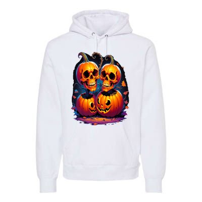 Scary Orange Pumpkin Skulls And Halloween Fall Colors Premium Hoodie