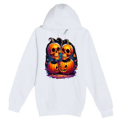 Scary Orange Pumpkin Skulls And Halloween Fall Colors Premium Pullover Hoodie