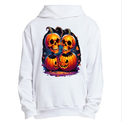 Scary Orange Pumpkin Skulls And Halloween Fall Colors Urban Pullover Hoodie