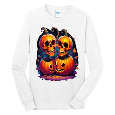 Scary Orange Pumpkin Skulls And Halloween Fall Colors Tall Long Sleeve T-Shirt