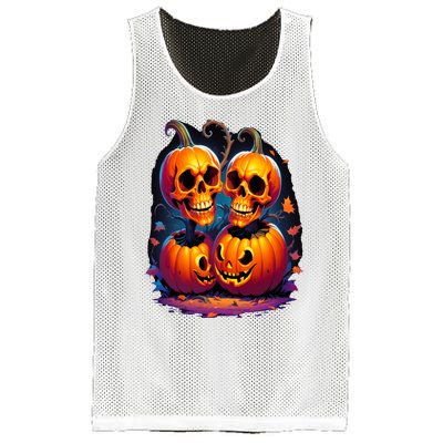 Scary Orange Pumpkin Skulls And Halloween Fall Colors Mesh Reversible Basketball Jersey Tank