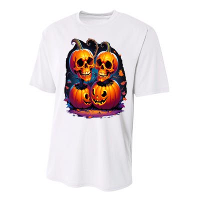 Scary Orange Pumpkin Skulls And Halloween Fall Colors Performance Sprint T-Shirt