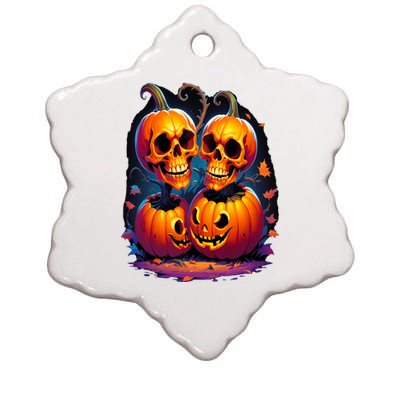 Scary Orange Pumpkin Skulls And Halloween Fall Colors Ceramic Star Ornament