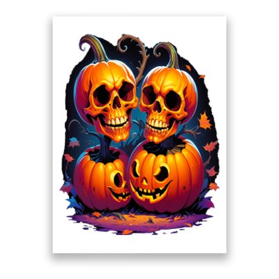 Scary Orange Pumpkin Skulls And Halloween Fall Colors Poster