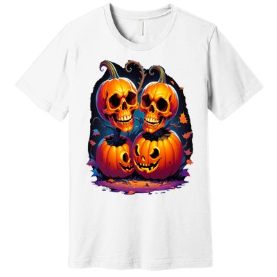 Scary Orange Pumpkin Skulls And Halloween Fall Colors Premium T-Shirt