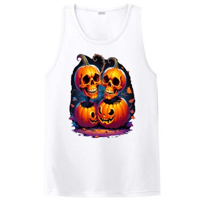 Scary Orange Pumpkin Skulls And Halloween Fall Colors PosiCharge Competitor Tank