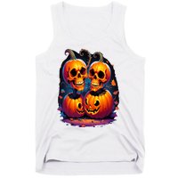 Scary Orange Pumpkin Skulls And Halloween Fall Colors Tank Top