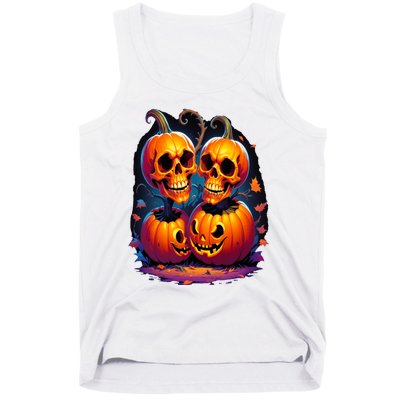 Scary Orange Pumpkin Skulls And Halloween Fall Colors Tank Top