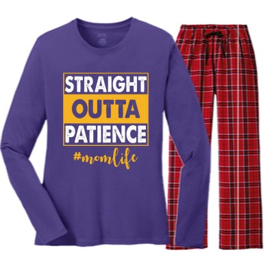 Straight Outta Patience Mom Life Funny Women's Long Sleeve Flannel Pajama Set 