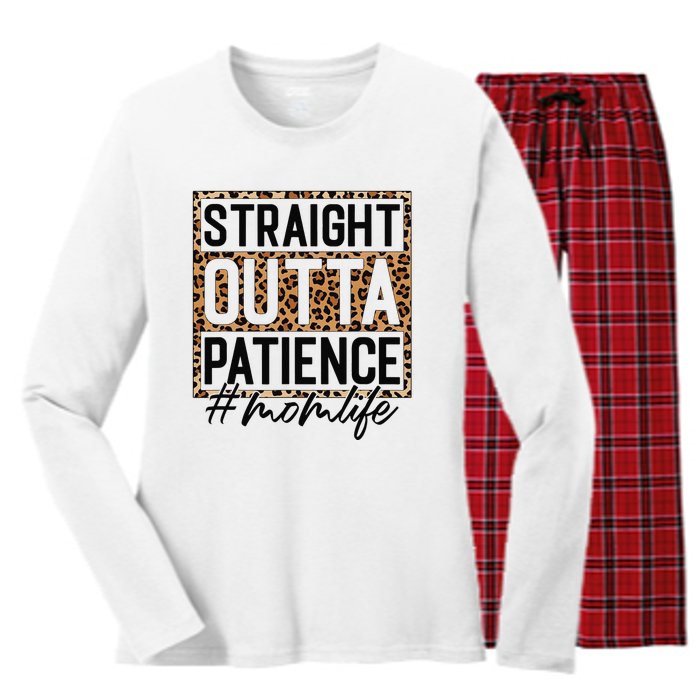 Straight Outta Patience Hashtag Mom Life Humor Mother's Day Women's Long Sleeve Flannel Pajama Set 