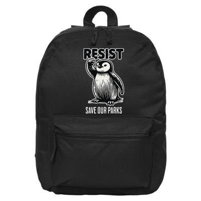 Save Our Parks Pocket Penguin Resist Protest National Parks 16 in Basic Backpack