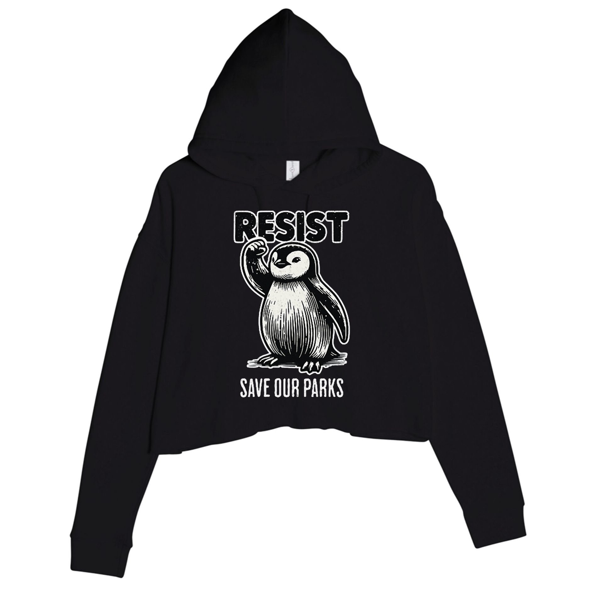 Save Our Parks Pocket Penguin Resist Protest National Parks Crop Fleece Hoodie