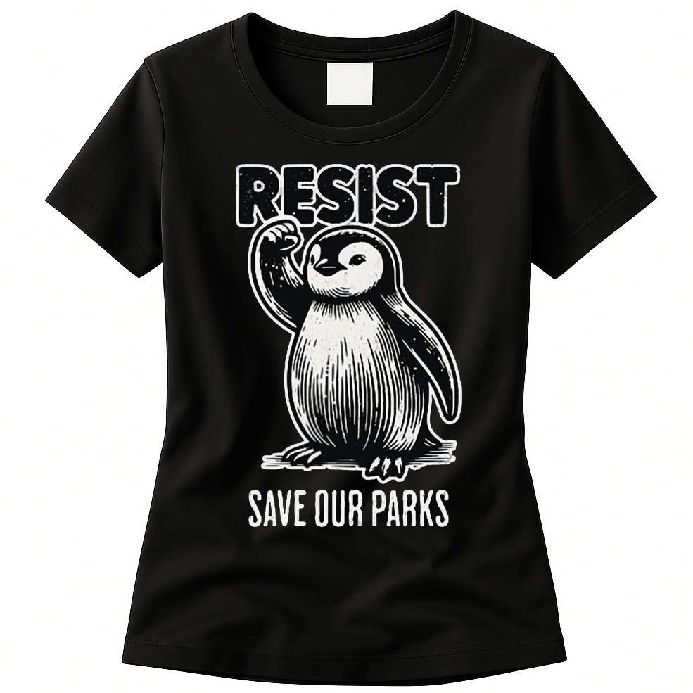 Save Our Parks Pocket Penguin Resist Protest National Parks Womens T-Shirt