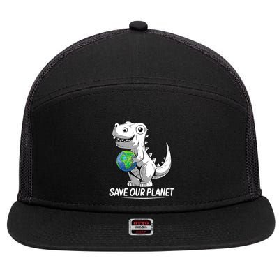 Save Our Planet Earth Day 2024 T Rex Environment 7 Panel Mesh Trucker Snapback Hat