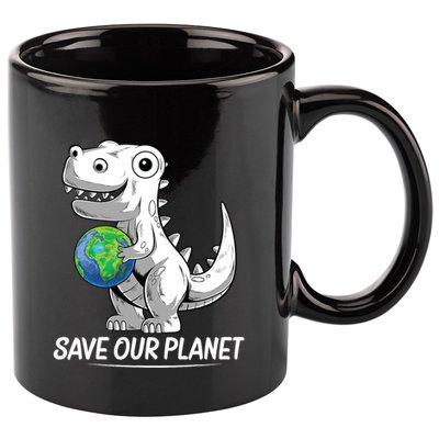 Save Our Planet Earth Day 2024 T Rex Environment 11oz C Handle Ceramic Mug