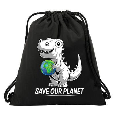 Save Our Planet Earth Day 2024 T Rex Environment Drawstring Bag
