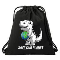 Save Our Planet Earth Day 2024 T Rex Environment Drawstring Bag
