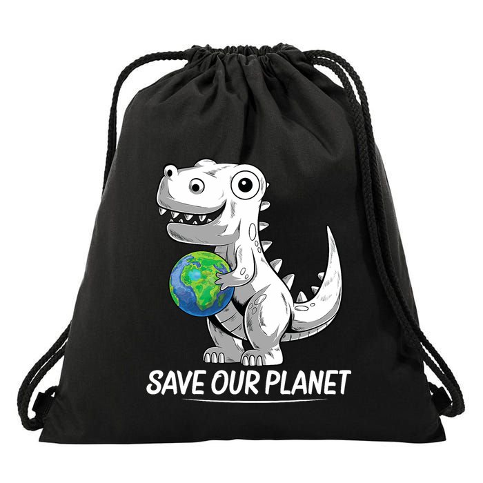 Save Our Planet Earth Day 2024 T Rex Environment Drawstring Bag