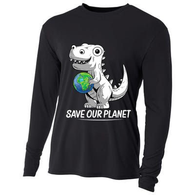 Save Our Planet Earth Day 2024 T Rex Environment Cooling Performance Long Sleeve Crew