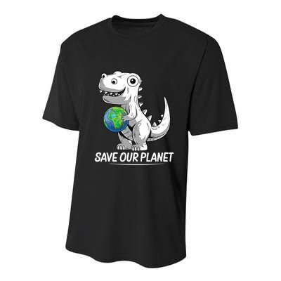 Save Our Planet Earth Day 2024 T Rex Environment Youth Performance Sprint T-Shirt