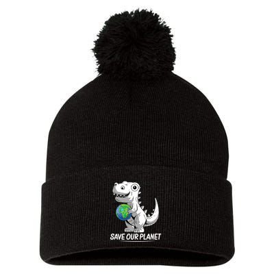 Save Our Planet Earth Day 2024 T Rex Environment Pom Pom 12in Knit Beanie