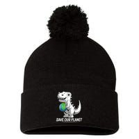 Save Our Planet Earth Day 2024 T Rex Environment Pom Pom 12in Knit Beanie