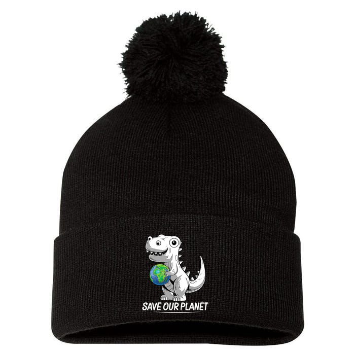 Save Our Planet Earth Day 2024 T Rex Environment Pom Pom 12in Knit Beanie