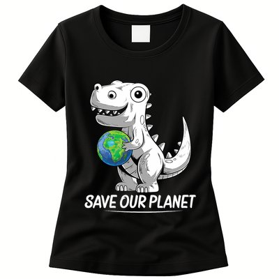 Save Our Planet Earth Day 2024 T Rex Environment Womens T-Shirt