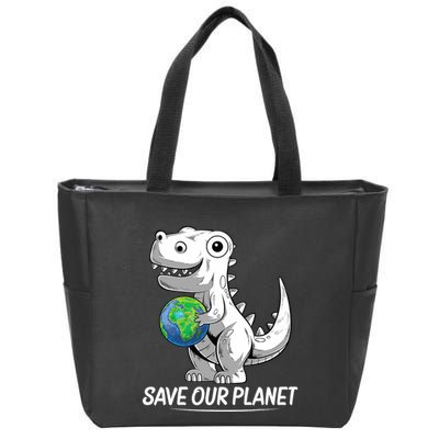 Save Our Planet Earth Day 2024 T Rex Environment Zip Tote Bag