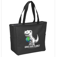 Save Our Planet Earth Day 2024 T Rex Environment Zip Tote Bag