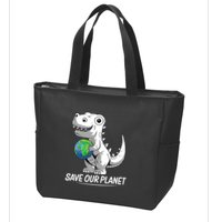 Save Our Planet Earth Day 2024 T Rex Environment Zip Tote Bag